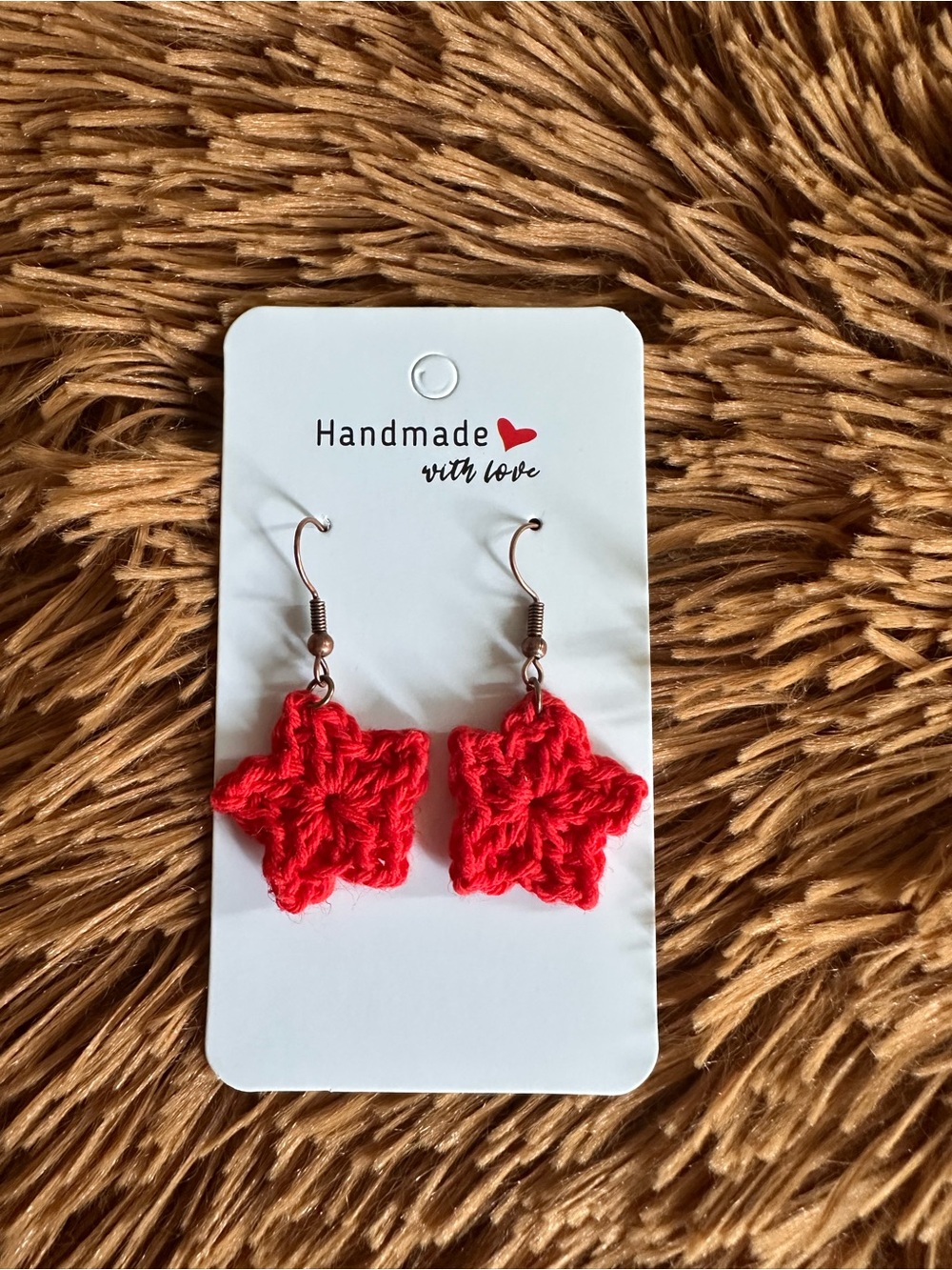 Handmade Red Crochet Star Earrings for Kids
